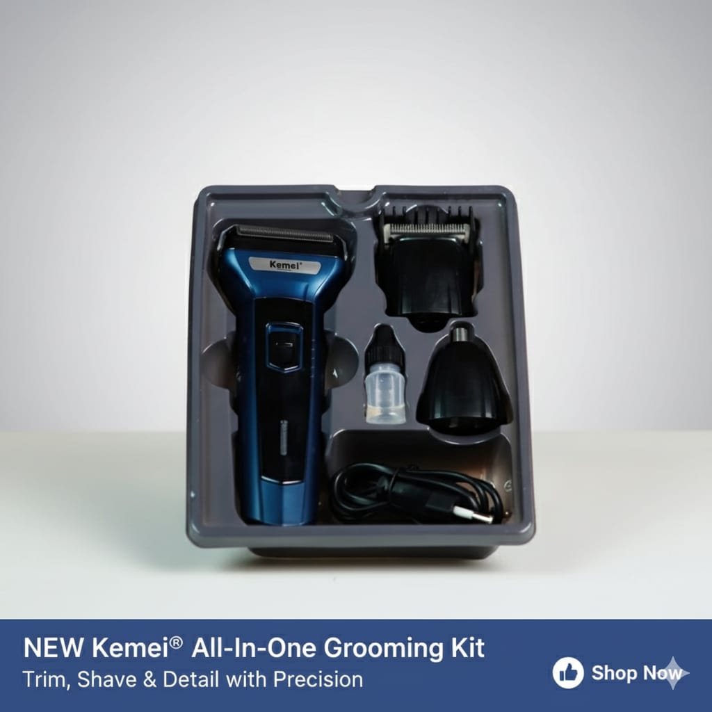 Kemei KM-6330 – 3-in-1 Electric Grooming Kit Trimmer-দাড়ি, শেভিং, নাকের লোম – সব একসাথে.
