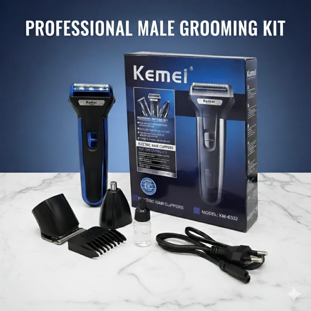 Kemei KM-6330 – 3-in-1 Electric Grooming Kit Trimmer-দাড়ি, শেভিং, নাকের লোম – সব একসাথে.