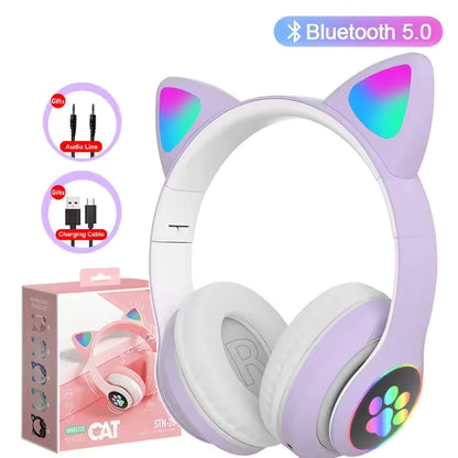 🐱🎧 Rainbow Cat Ear Headphones – Cute Gift for Kids 🎶💖