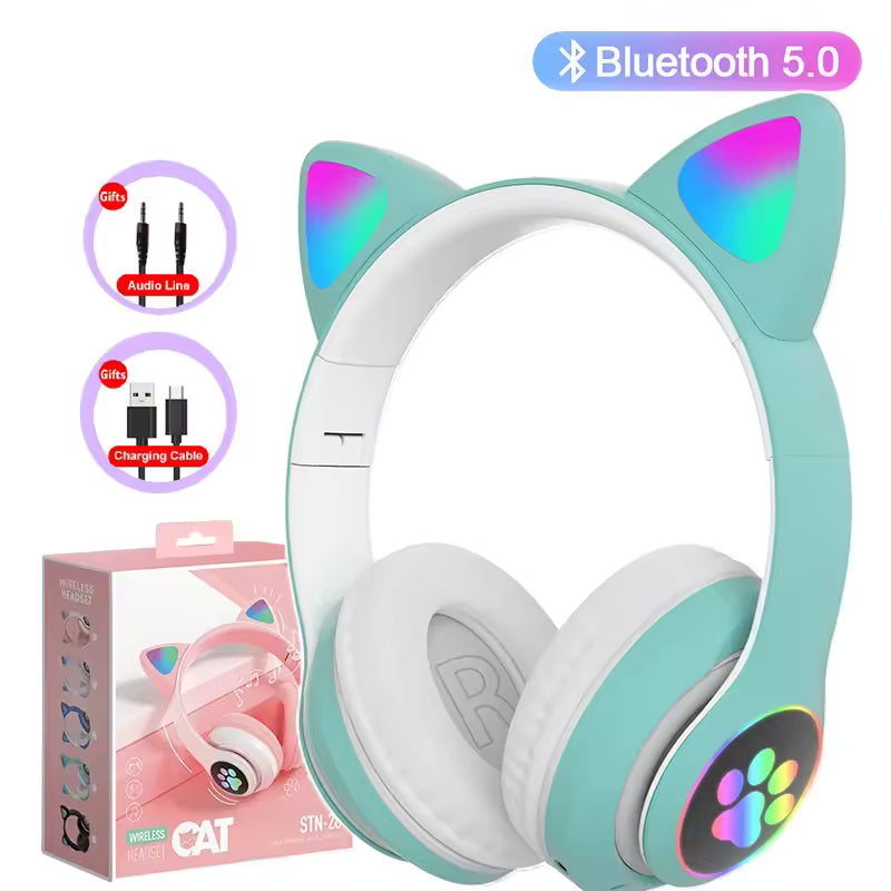 🐱🎧 Rainbow Cat Ear Headphones – Cute Gift for Kids 🎶💖