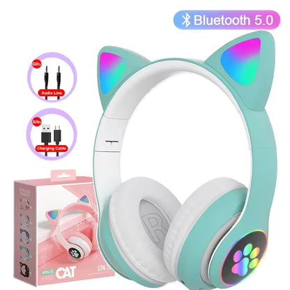 🐱🎧 Rainbow Cat Ear Headphones – Cute Gift for Kids 🎶💖