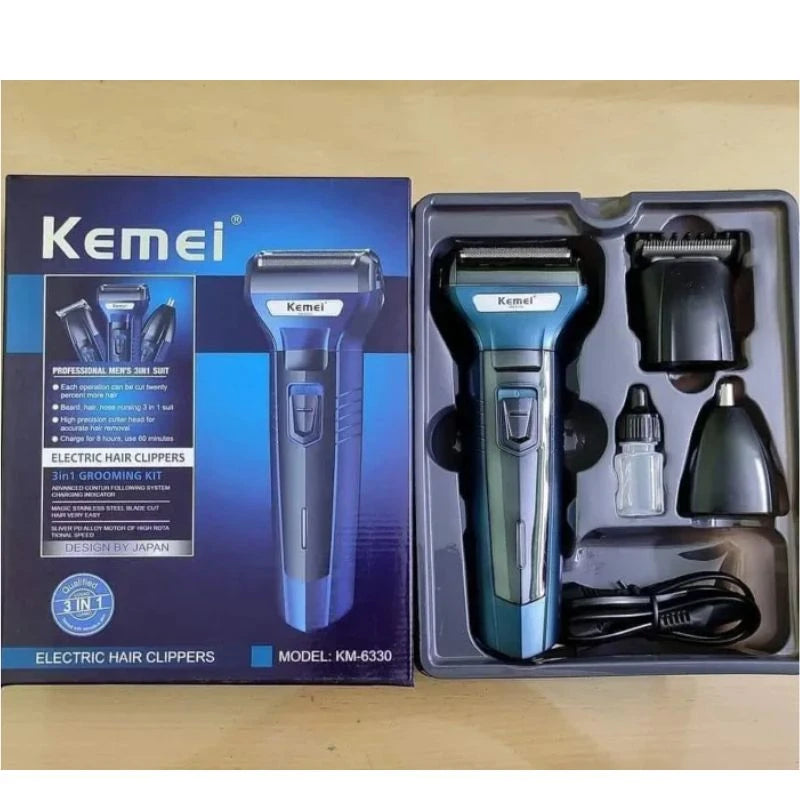 Kemei KM-6330 – 3-in-1 Electric Grooming Kit Trimmer-দাড়ি, শেভিং, নাকের লোম – সব একসাথে.
